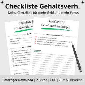 Gehaltsverhandlung Checkliste | 2-seitige PDF-Vorlage zum Ausdrucken | Argumente, Fragen, Dos & Don’ts im Überblick