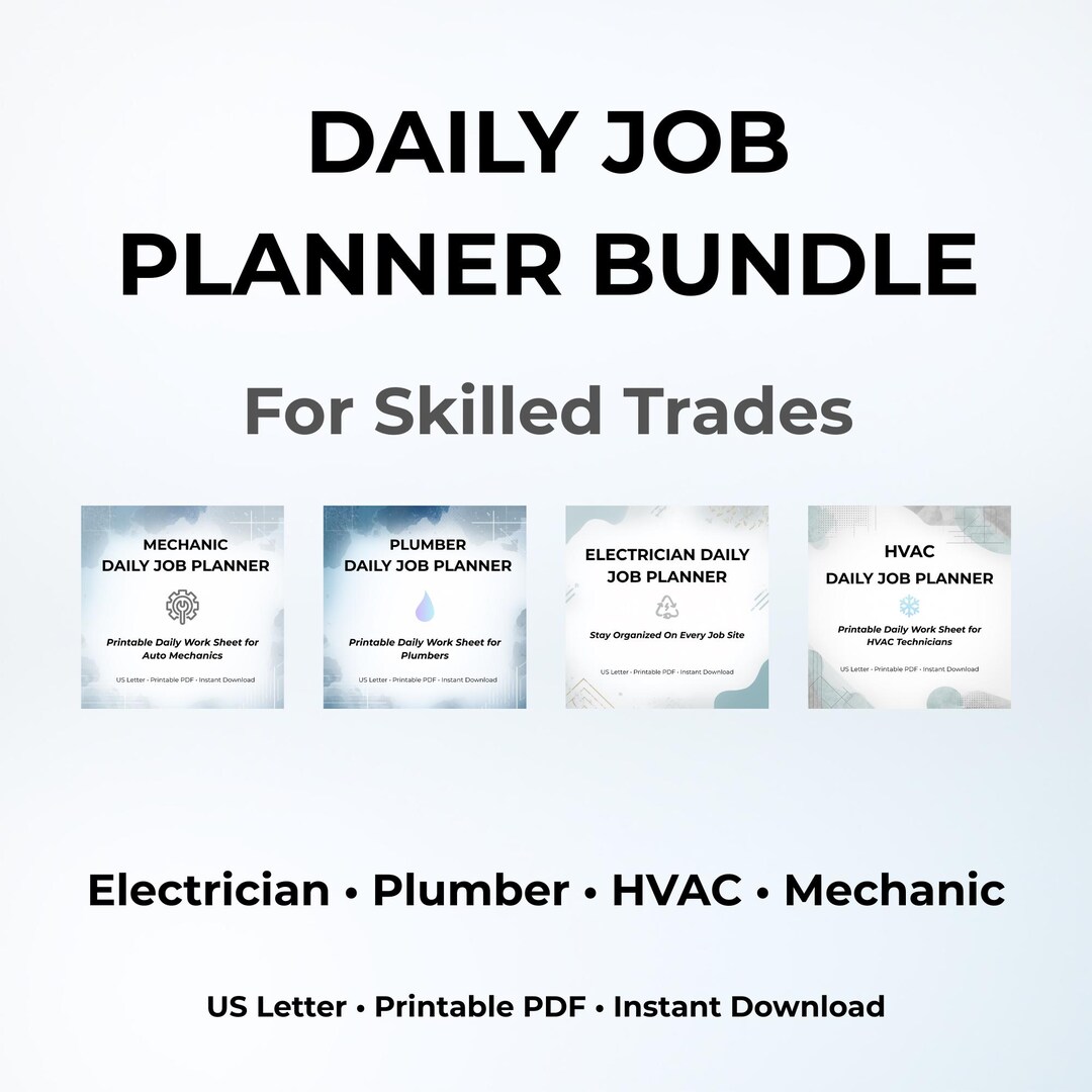 Daily Job Planner Bundle for Trades – Electrician, Plumber, HVAC and ...