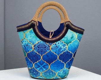 刺繍入りモロッコ風大型トートバッグ - シックでカラフルな