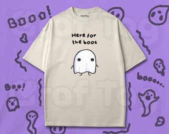 Funny Ghost Halloween Tee: Here for the Boos - Unisex Cotton Shirt