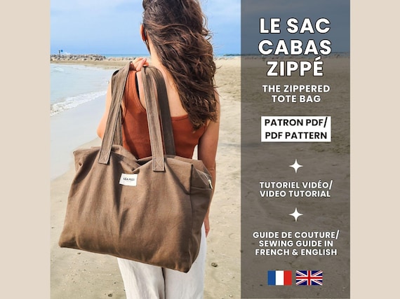 Sac cabas zippé | Avec fermeture éclair | Spacieux et polyvalent | Patron PDF | Tutoriel vidéo