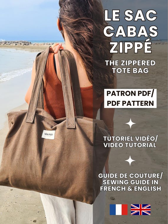 Sac cabas zippé | Avec fermeture éclair | Spacieux et polyvalent | Patron PDF | Tutoriel vidéo