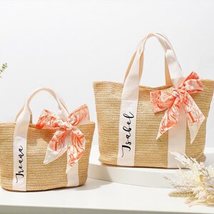 Custom Straw Tote Bags, Bachelorette Party Favors, Personalized Beach Bag, Bridal Shower Gifts, Bridesmaid Proposal, Burlap Tote with Scarf