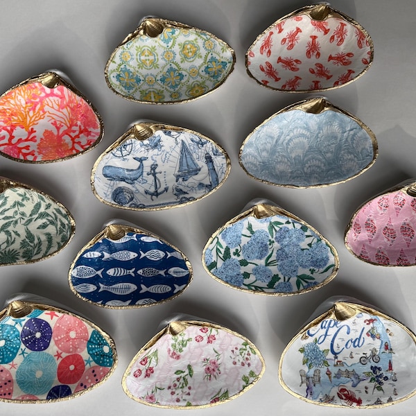 Bandeja para joyas de concha de almeja de Cape Cod: Bandeja para baratijas costera, decoración hecha a mano