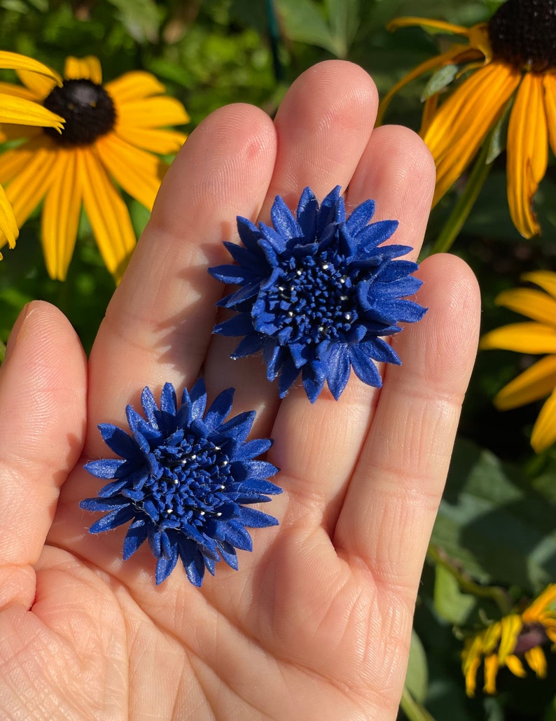 Cornflower Earrings, Flower Earrings, Blue Floral Earrings, Floral Jewelry, Bridesmaids Gifts, Miniature Flower Earrings, Small Flower image 2