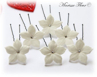 Bridal Hair Pins - Set Of 6 -  Stephanotis Hair Pins, Bridal Hair Pins With Swarovski Crystals, Bridesmaids, Flower Girl