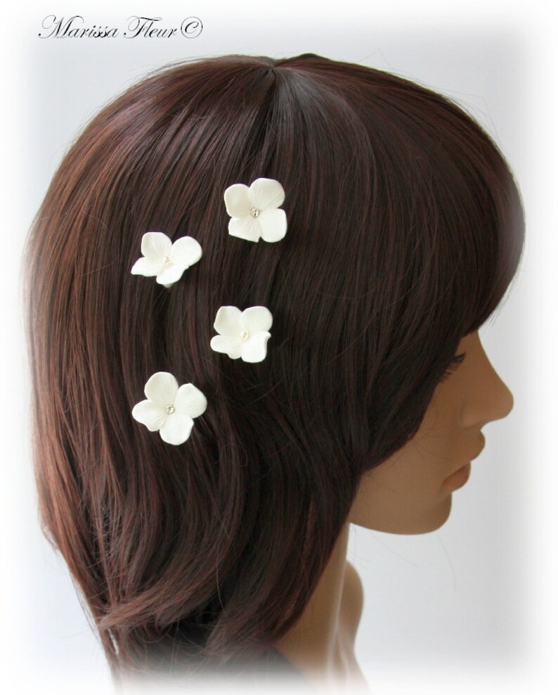 Wedding Hair Pins 8 Hydrangea Hair Flowers With Pearls, Bridal Hair