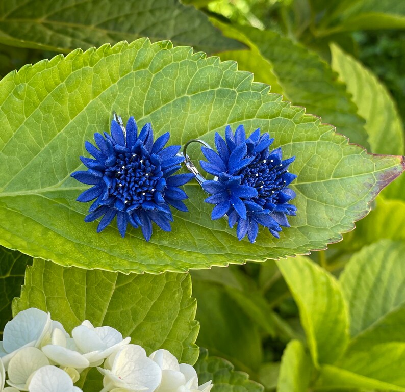 Cornflower Earrings, Flower Earrings, Blue Floral Earrings, Floral Jewelry, Bridesmaids Gifts, Miniature Flower Earrings, Small Flower image 3