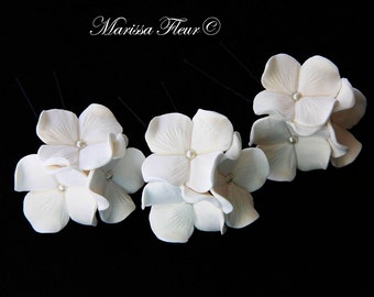 Bridal Hair Pins, Set Of 3 Hydrangea Hair Pins, Trio Hair Pins Decorated With Pearls, Wedding Hair Pins, Bridal Hair Accessories, Wedding
