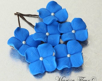 Wedding Hair Pins, Bridal Hair Pins, Set Of 6 Sapphire Blue Hair Flowers With Pearls, Bridal Hair Accessories, Wedding Hair Pieces, Hairpins
