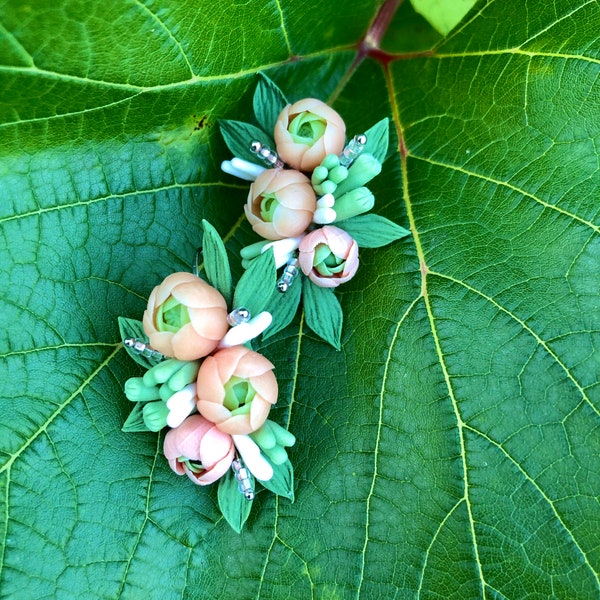 Ranunculus Earrings, Flower Earrings, Floral Jewelry Bridal Earrings Bridesmaids Small Flower Earrings, Miniature Flower Earrings Clay