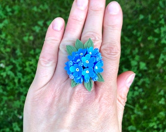 Forget-me-not Ring, Flower Ring, Floral Ring, Forget me not Ring, Miniature Flower Ring, Small Flower Ring, Floral Jewelry, Blue Flower Ring