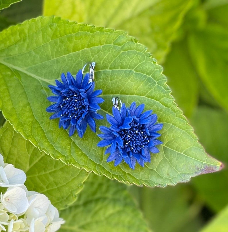 Cornflower Earrings, Flower Earrings, Blue Floral Earrings, Floral Jewelry, Bridesmaids Gifts, Miniature Flower Earrings, Small Flower image 4