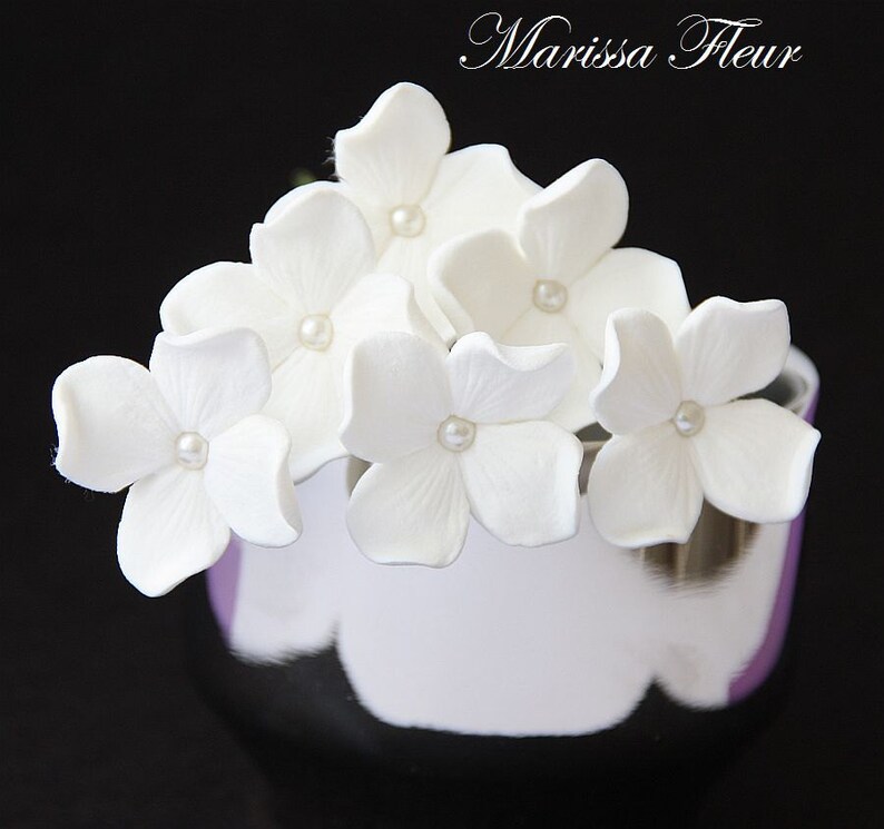 Wedding Hair Pins 8 Hydrangea Hair Flowers With Pearls, Bridal Hair