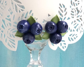 Berry Earrings, Blueberry Stud Earrings, Miniature Floral Earrings, Clay Berry Earring, Earrings With Berries