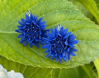 Cornflower Earrings, Flower Earrings, Blue Floral Earrings, Floral Jewelry, Bridesmaids Gifts, Miniature Flower Earrings, Small Flower