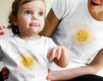 Eggs-hausted / Egg-cited Mommy and Me Matching Shirts, Mother's Day Shirts, Mommy and Daughter Tees, Mom and Baby Shirts, New Mom Gift