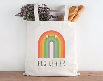 Hug Dealer Tote, Rainbow Tote bag, Funny Tote, Valentine Gift,  Best Friend Gift, Rainbow Bag, Gift for Mum, New Mom Gift, Colorful Bag