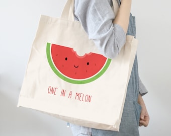 One in a Melon Tote bag, Teacher Gift, Funny Tote Bag, Mom Gift, Girlfriend Gift, Watermelon Tote Bag, Valentine's Day Gift, Fruity Bag
