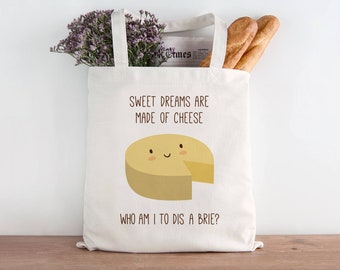 Foodie Gift, Funny Tote Bag, Cadeau voor Foodie, Cheese Tote, Eco Friendly Gift, Duurzame Geschenken voor haar, Milieuvriendelijke geschenken