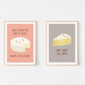 Set of 2 Cheese Prints, Foodie Gifts, Kitchen Art Prints, Kitchen Wall Art, Funny Art Prints, Funny Food Gifts, Food Puns, Hostess Gift