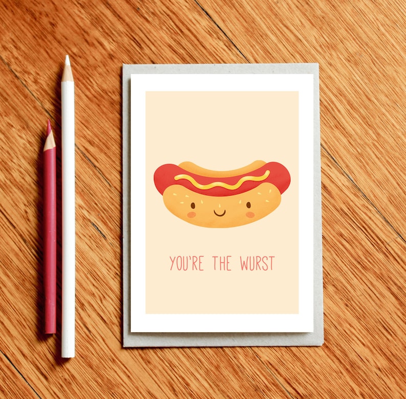 Hot Dog Funny Valentines Day Card Birthday Card Funny Food Etsy