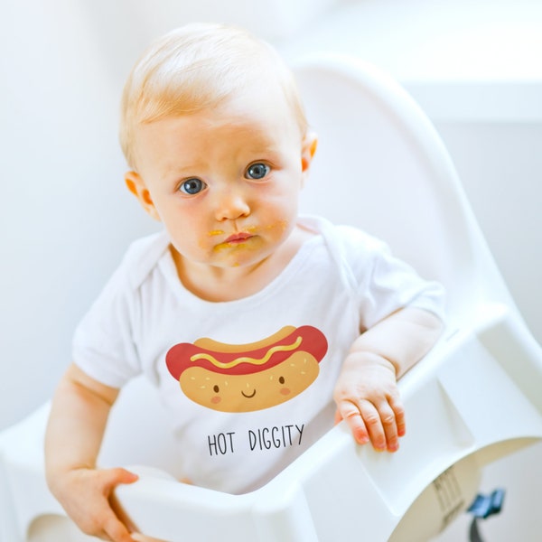 Hot Dog Onesie®, Coming Home Outfit Winter Cute Baby Shower Gifts for Boys Funny Baby clothes Hot Diggity Onesie® Kids Tee Baby Boy Romper