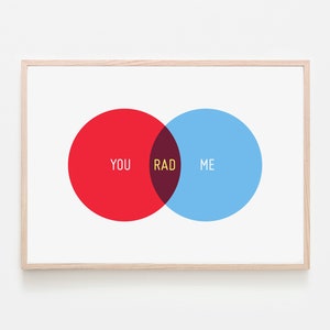 You Me Rad, Venn Diagram Print, Valentine's Day Gift, Anniversary Gift, Girlfriend Gift, Boyfriend Gift, Wife Gift, Husband GIft image 1