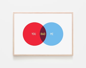 You + Me = Rad, Venn Diagram Print, Valentine's Day Gift, Anniversary Gift, Girlfriend Gift, Boyfriend Gift, Wife Gift, Husband GIft