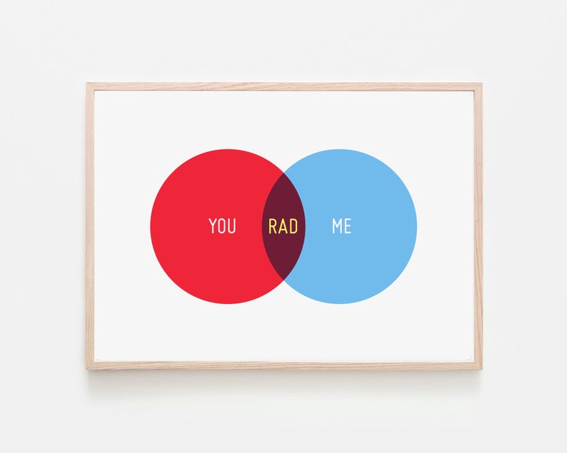 You Me Rad, Venn Diagram Print, Valentine's Day Gift, Anniversary Gift, Girlfriend Gift, Boyfriend Gift, Wife Gift, Husband GIft image 1