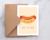 Hot Dog Funny Valentines Day Card, Birthday Card, Funny Food Pun Card, Anniversary Card, Love Card, Gift for Foodie, Funny Birthday Card