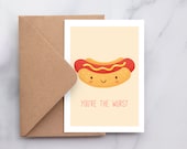 Hot Dog Funny Valentines Day Card, Carte d'anniversaire, Funny Food Pun Card, Birthday Card, Love Card, Gift for Foodie, Funny Birthday Card
