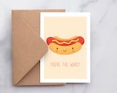 Hot Dog Funny Valentines Day Card, Birthday Card, Funny Food Pun Card, Anniversary Card, Love Card, Gift for Foodie, Funny Birthday Card