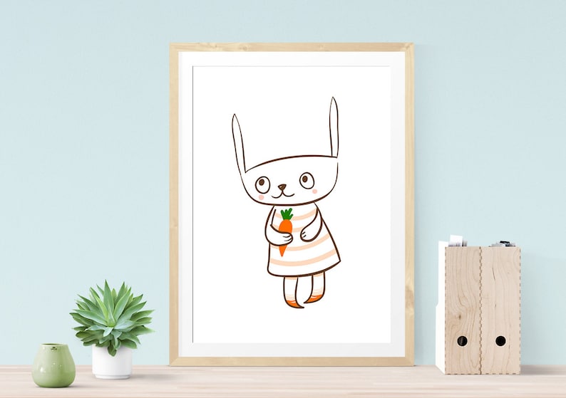 Little Bunny, Nursery Print, Illustration Print, Kids Room Decor, Bunny Print, Rabbit print, Baby Shower Gift, Gift for Baby, Baby Girl Gift image 3