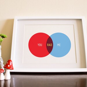 You Me Rad, Venn Diagram Print, Valentine's Day Gift, Anniversary Gift, Girlfriend Gift, Boyfriend Gift, Wife Gift, Husband GIft image 3