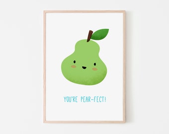 Pear Print, Boys Nursery Decor, Kitchen Print, Food Pun Art, Foodie Gifts, Gift for Foodie, Baby Shower Gift, Boys Nursery Wall Art,