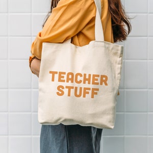 Teacher Stuff Tote Bag, End of Year Gift for Teacher, Funny Teacher Tote Bag Funny Teacher Christmas Gift Functional Gift for Teacher image 1