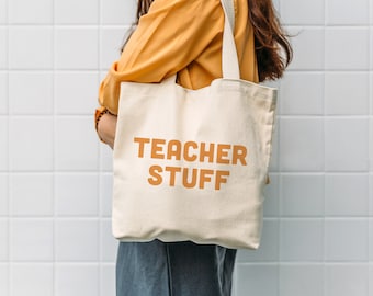 Teacher Stuff Tote Bag, End of Year Gift for Teacher, Funny Teacher Tote Bag Funny Teacher Christmas Gift Functional Gift for Teacher