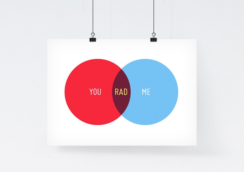 You Me Rad, Venn Diagram Print, Valentine's Day Gift, Anniversary Gift, Girlfriend Gift, Boyfriend Gift, Wife Gift, Husband GIft image 2