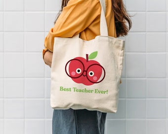 Best Teacher Ever Tote, Cute Teacher Tote Bag, End of Year Gift for Teacher, Daycare Educator Christmas Gift Daycare teacher Gifts Bag