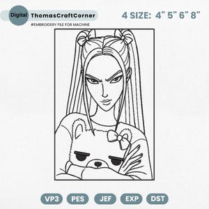 Kpop Idol Group Embroidery Design, Kpop Idol Demon Line Art Embroidery Machine File, Kpop Idol Movie Embroidery File, Instant Download, Pes