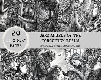 Gothic Fantasy Coloring Pages: Dark Angels, Broken Cathedrals (PDF Download)