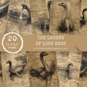 The Legend of Loch Ness – paginagrote bestiary scrolls, monster van Loch Ness, tijdschrift, vintage monster, junkjournaal, printables van junkjournal