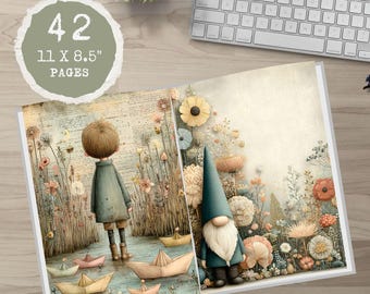 Pastel Whimsical Garden Journal Kit: Printable Ephemera, Scrapbook Paper (Digital Download, 42 Pages, 8.5x11")