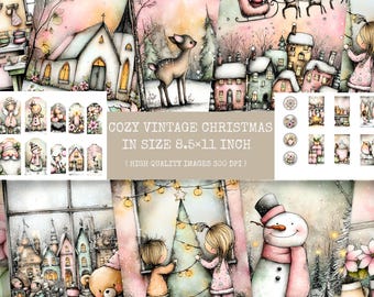 Watercolor Christmas Junk Journal Kit: Vintage Ephemera (Digital Download)