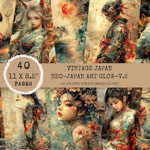japanese junk journal, Samurai Kimono Pages, Vintage Japanese Sword Women Printable Pack, 40 Grunge Journal Pages, Journal Page, Papers