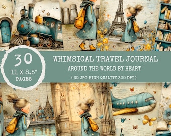 Watercolor Travel Journal Pages – Vintage World Wonders (Digital Download)