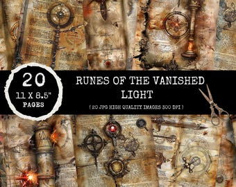 Glowing Rune Grimoire Pages – Printable Witchcraft Ephemera (Digital Download)