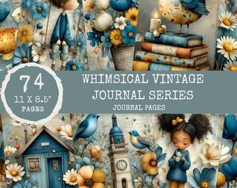 Whimsical Vintage Journal Pages Bundle – Fantasy Meadow Ephemera | Lined, Floral & Spring Fussy Cut Pages
