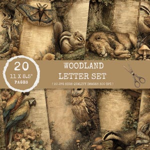 Woodland Letter Set – Printable Forest Stationery Kit with Envelopes and Labels, printable letter paper, junk journal printable, Paper, psd